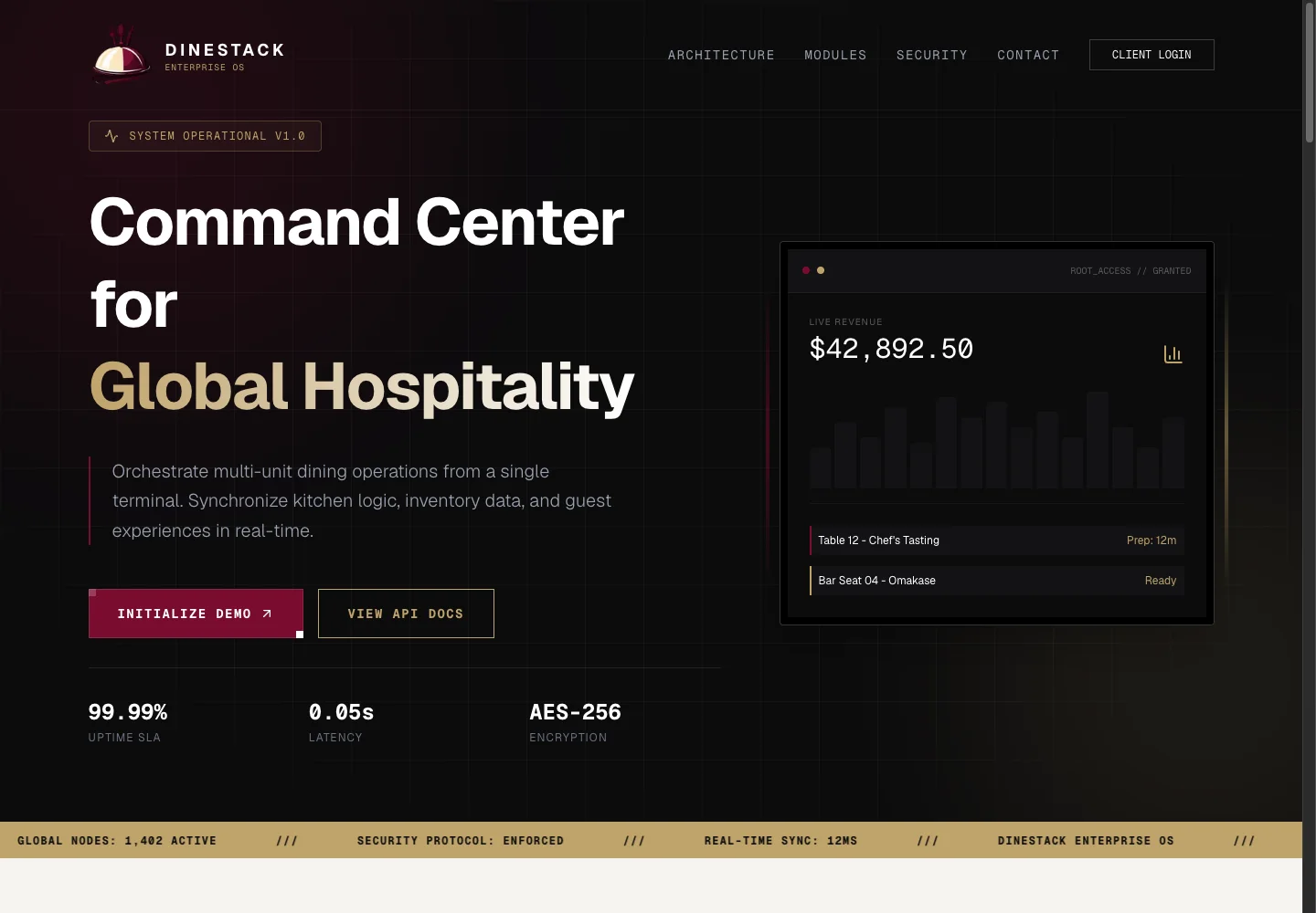 DineStack hospitality platform website