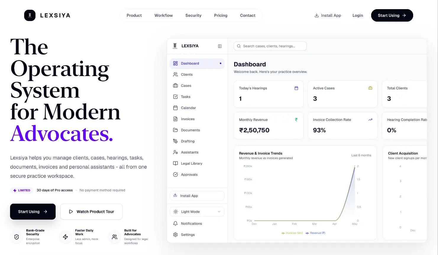 Lexsiya advocate management platform website