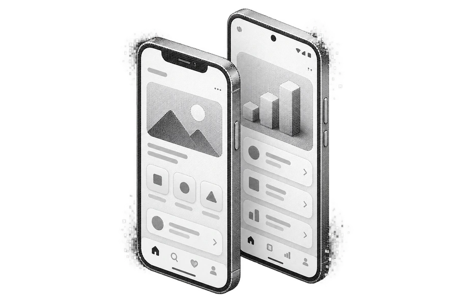 Dither illustration of Android and iOS smartphones