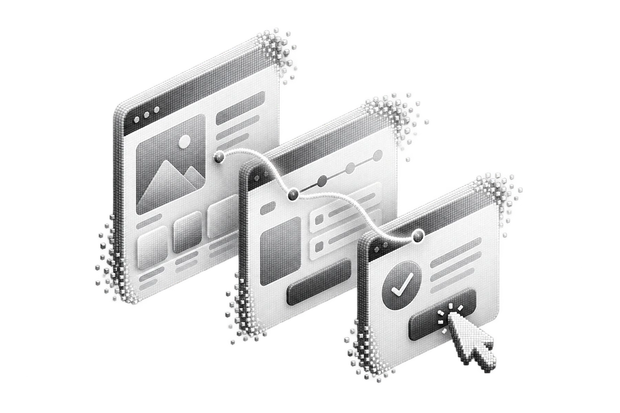 Dither illustration of connected product interface screens