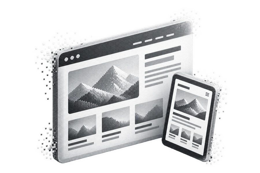 Dither illustration of responsive browser windows