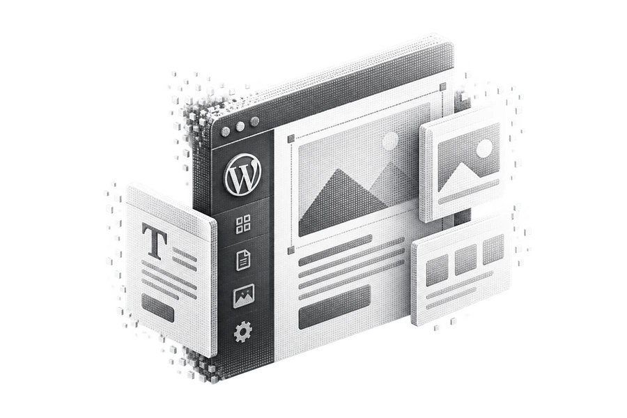 Dither illustration of a WordPress content editor